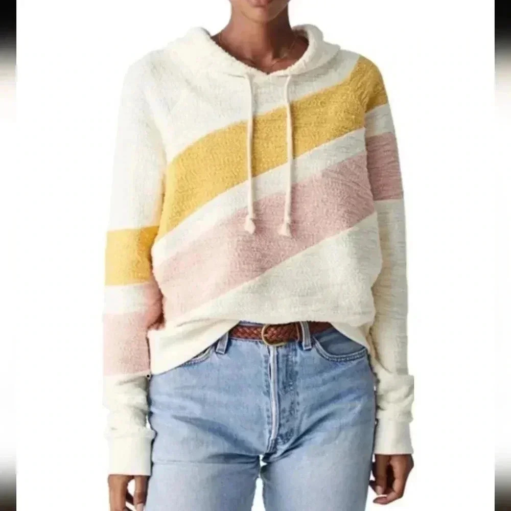 Faherty Vista Reverse Terry Knit Hoodie Women Size XS Golden Hour Sweatshirt